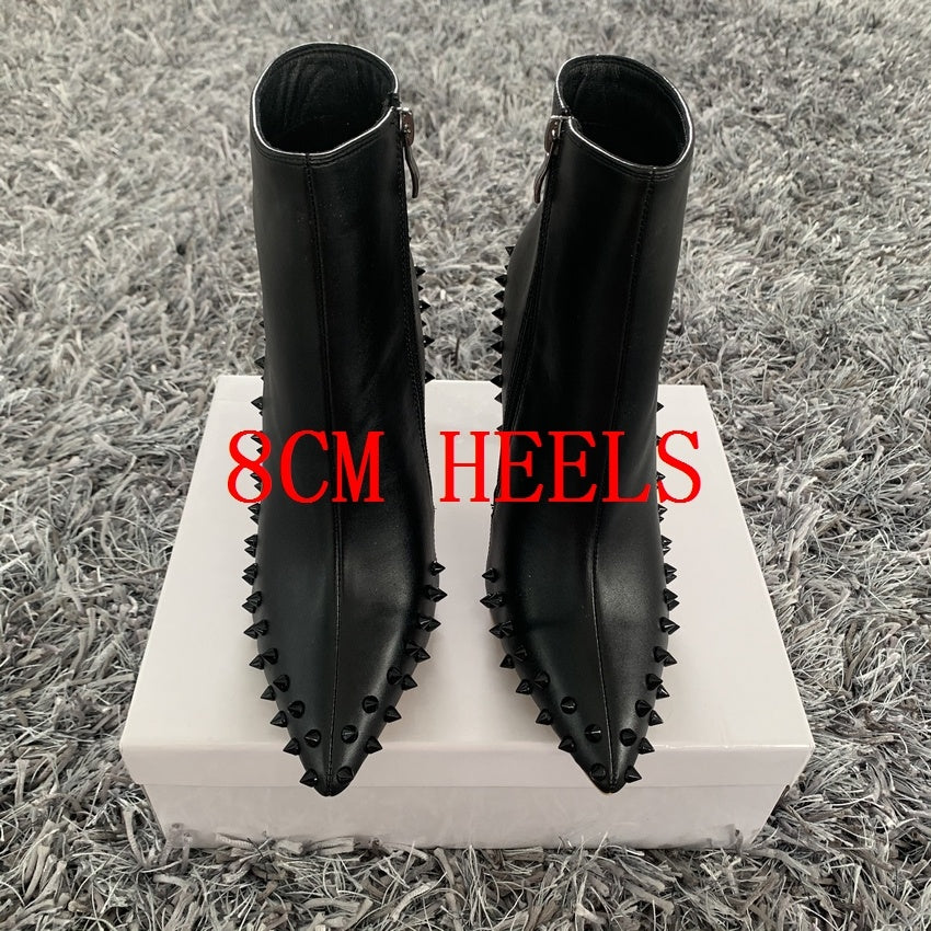 Suede Pointed Gray Rivets Zipper Boots