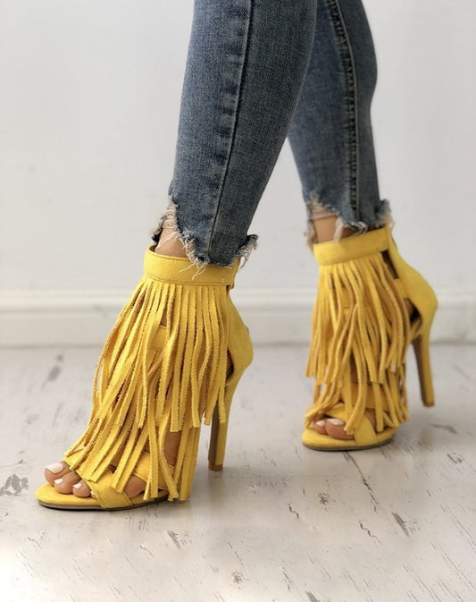 Fringed High Heel Sandals
