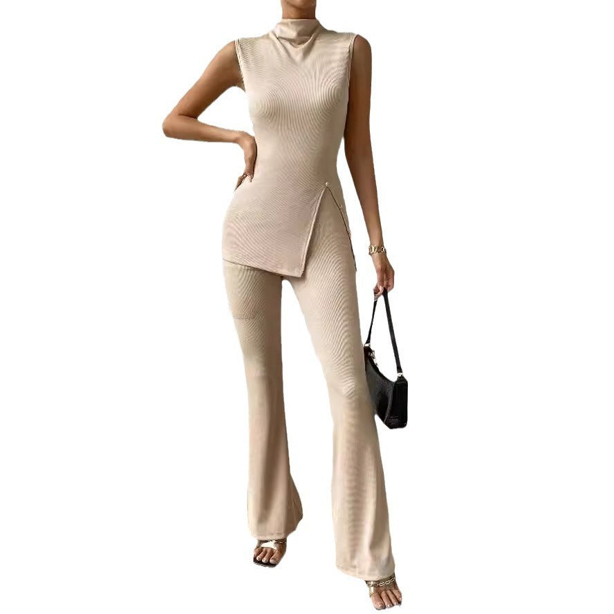 Stand Collar Wide Leg Pants