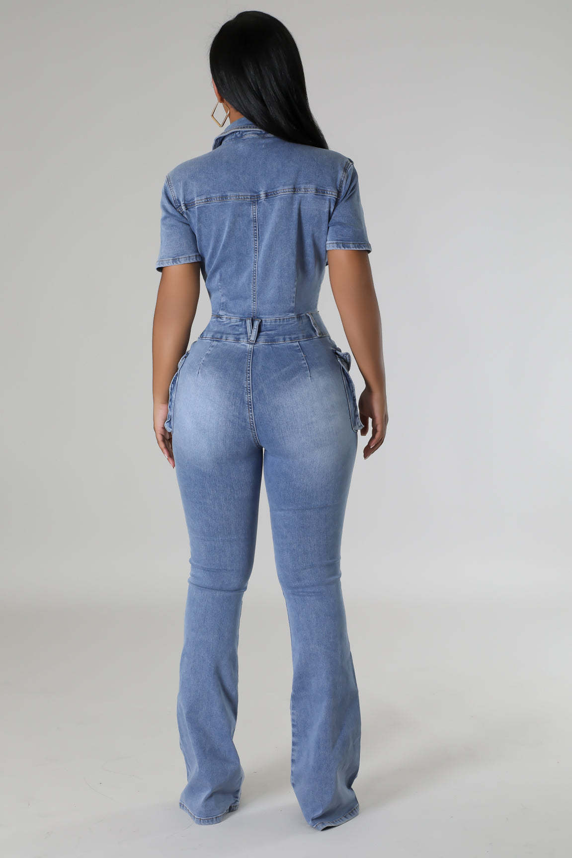 Denim Short-sleeved Jumpsuit
