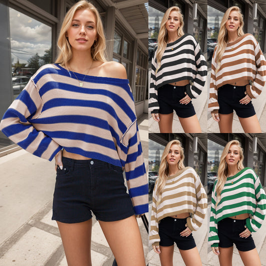 Pullover Sweater Striped Loose Short