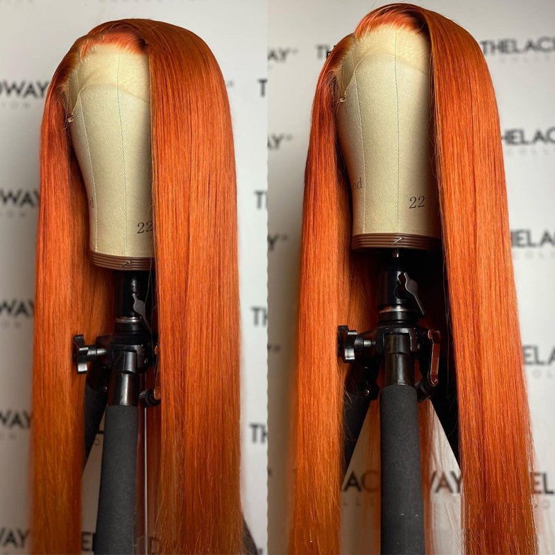 Split Orange Long Straight Wig