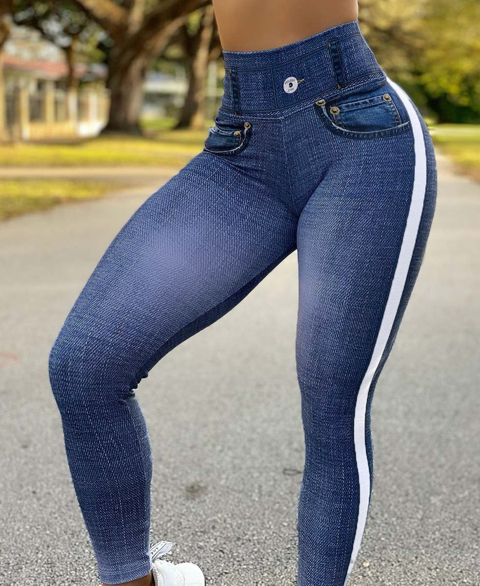 Skinny Running Imitation Denim Yoga Pants