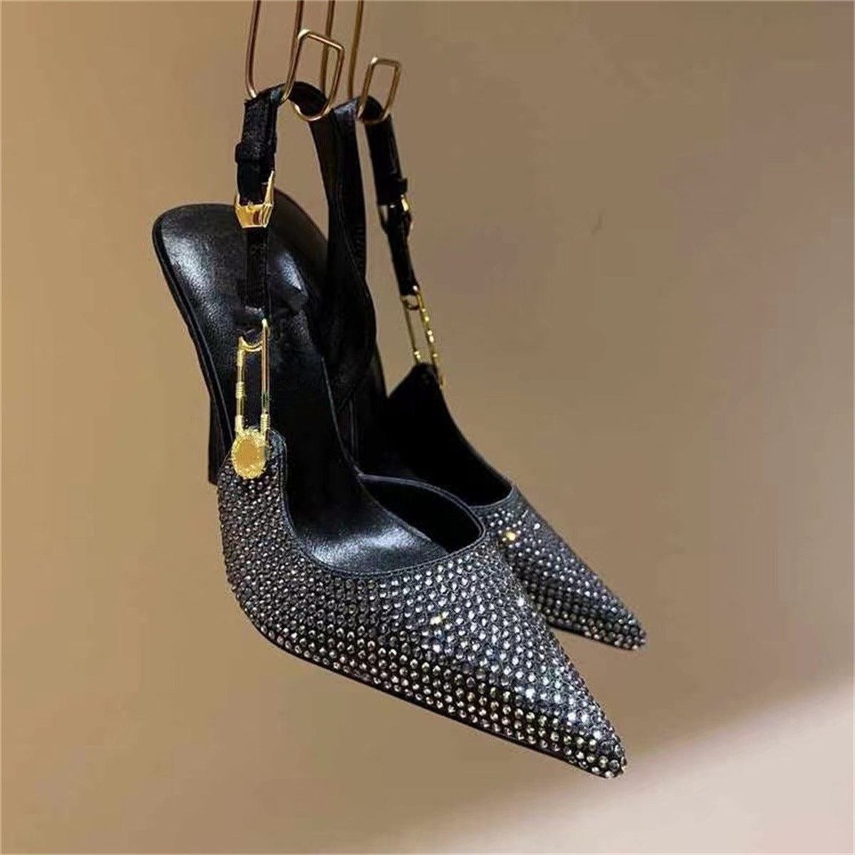 Rhinestone Pointed Toe Strap Decorative High Heels