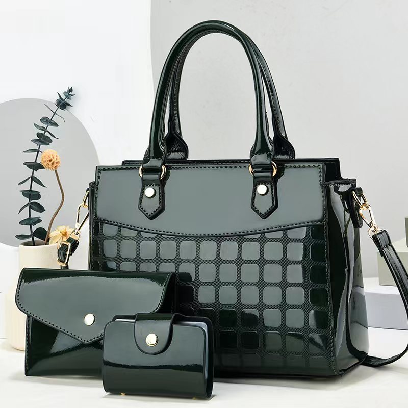 Bright Leather Embossed Large Shoulder  Bag