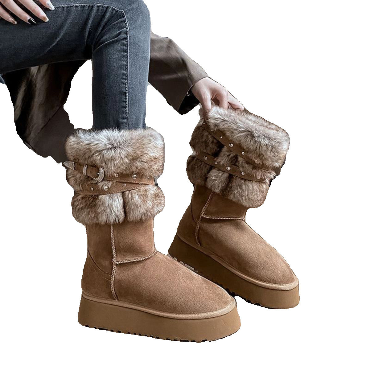 Fleece-lined Platform Padded Boots