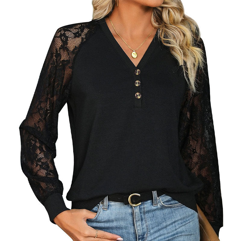 Lace Stitching Long Sleeve Black
