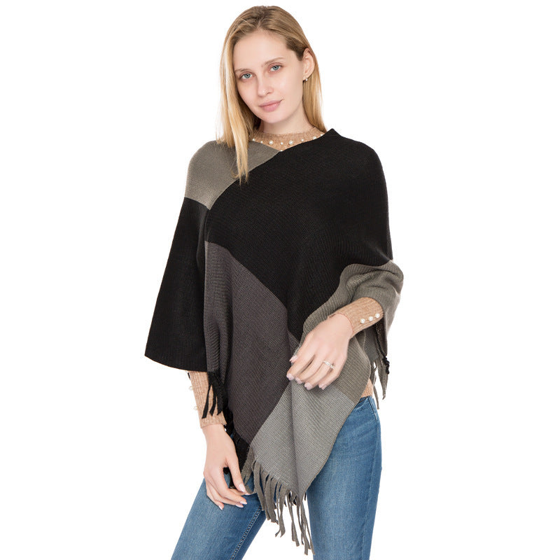 Large Plaid Color Matching Knitted Warm Shawl
