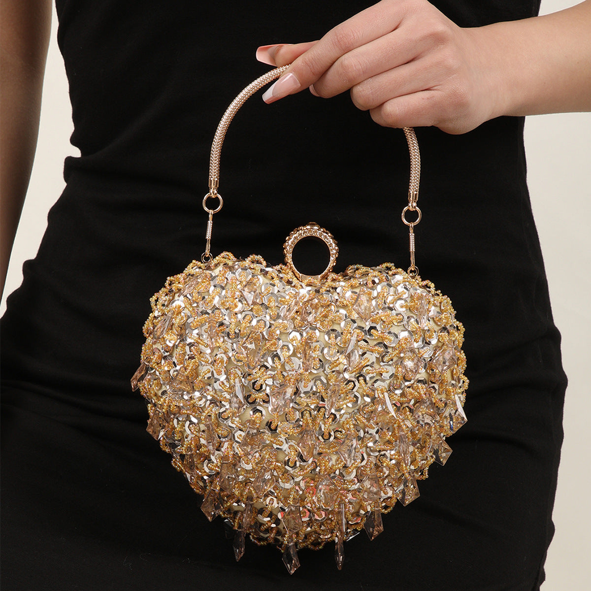 Embroidered Beaded Heart-shaped Handbag