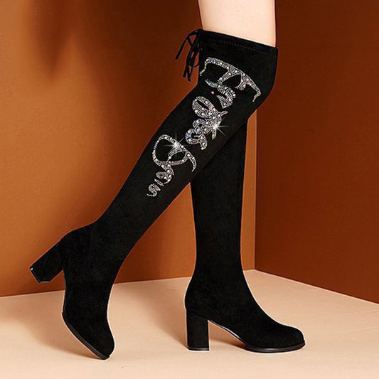Rhinestone High Heel Boots
