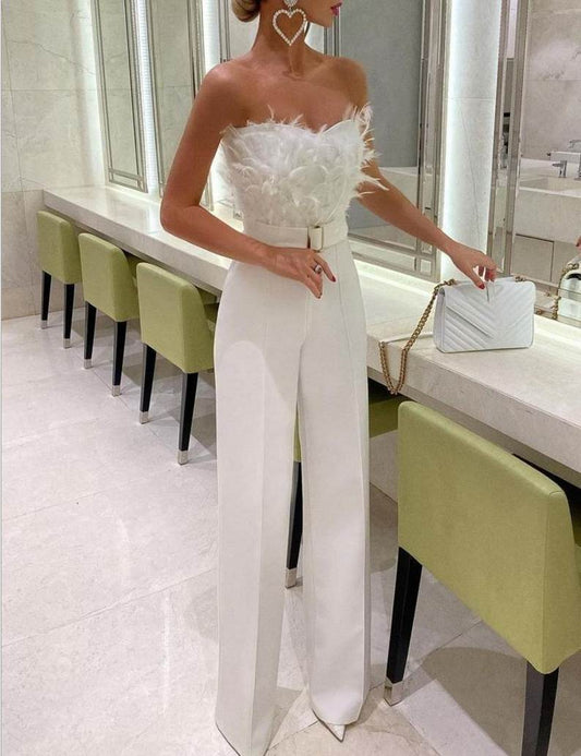 Sexy Feather Tube Top High Waist Jumpsuit