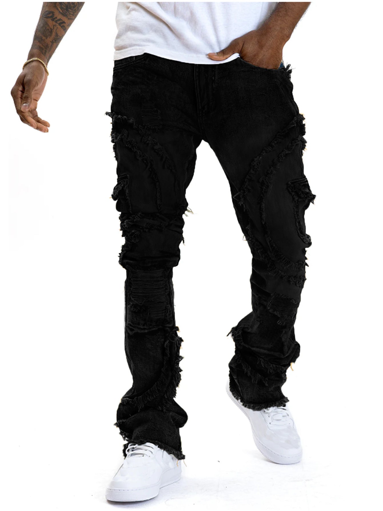 Men's Patchwork Fringe Jeans