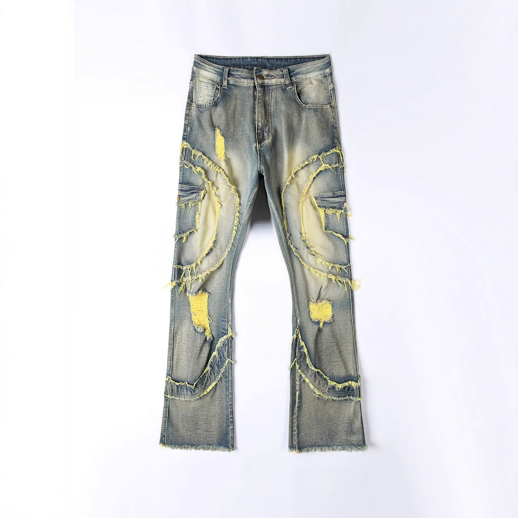 Men's Patchwork Fringe Jeans