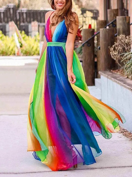 Deep V-neck Backless Long Dress