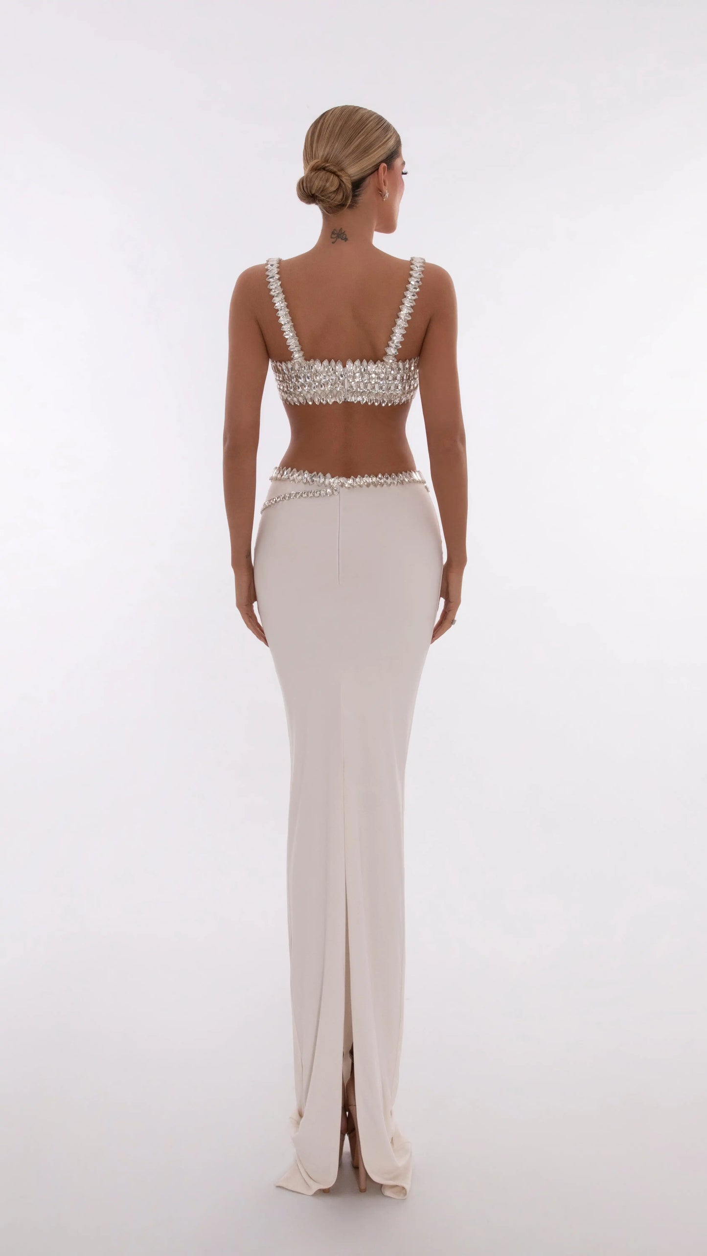 White Color Shinning Crystal Long Dress