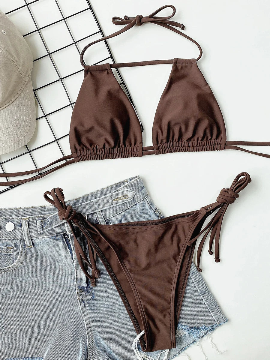 Sexy Lace Up Brazilian Bikini Set