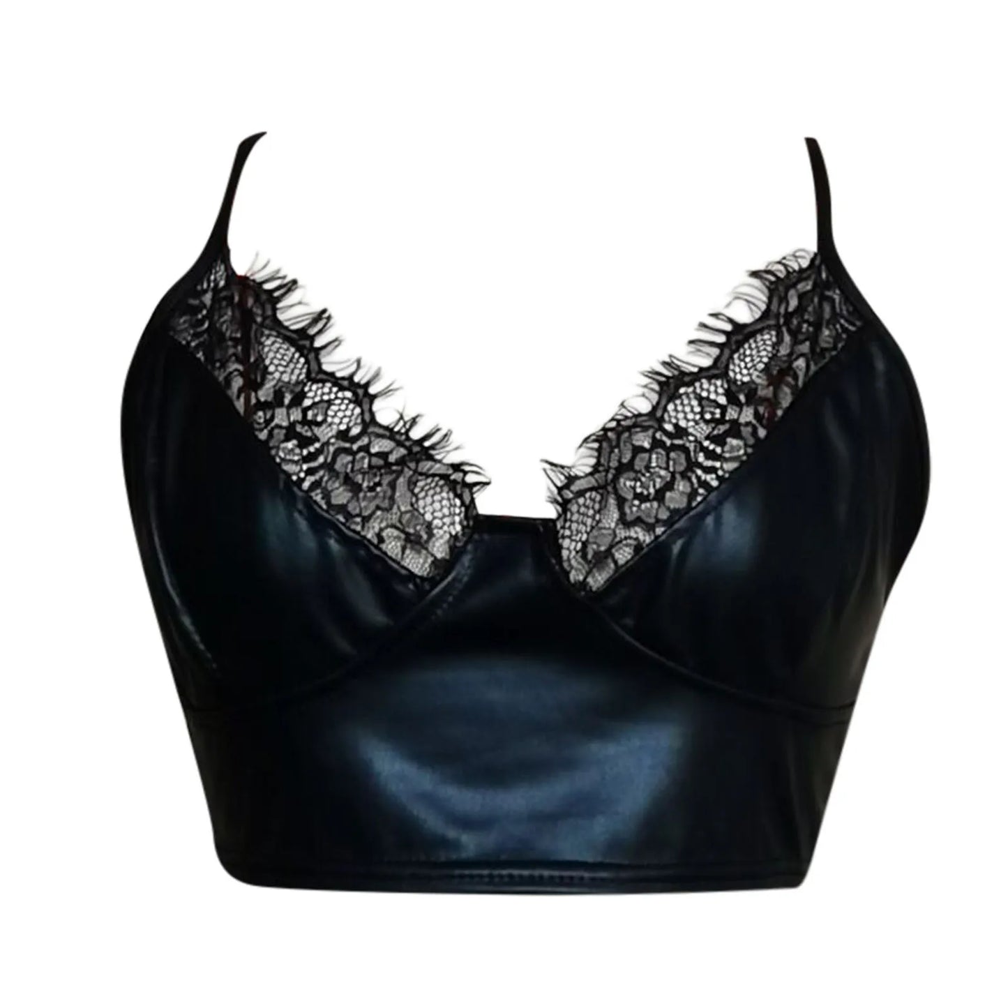 Leather Camisole Lace Panel Push Up Style