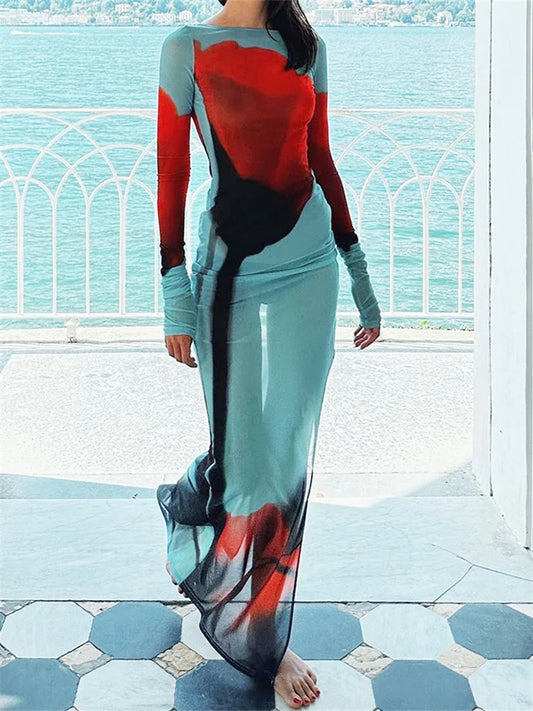 Sheer Mesh Long Dress