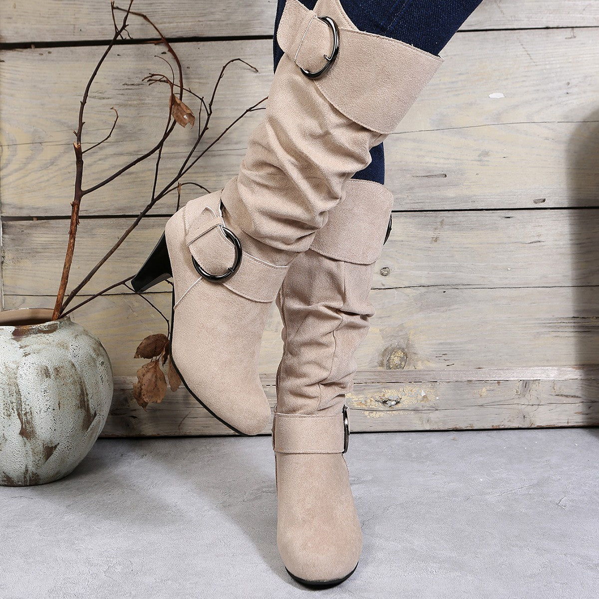 Straight Belt Buckle Knight Boots