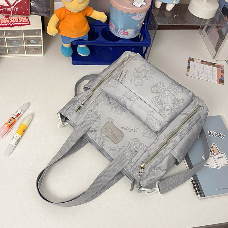 Bear Print Large Capacity Multi-Pocket Tote Bag