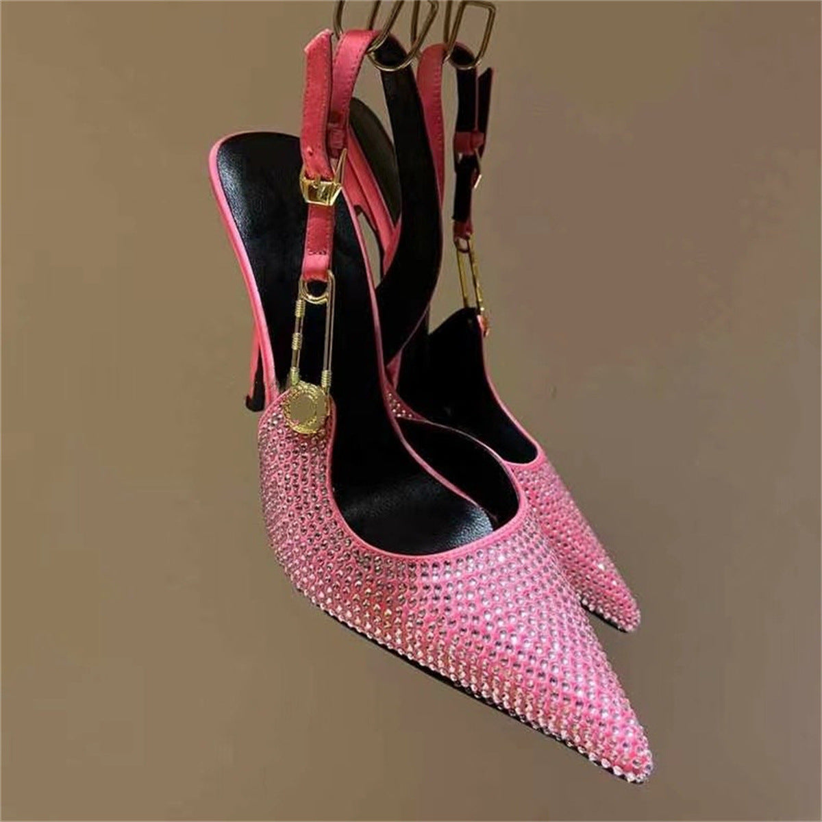 Rhinestone Pointed Toe Strap Decorative High Heels