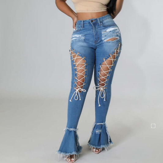 Mid-waist Retro Tattered Jeans