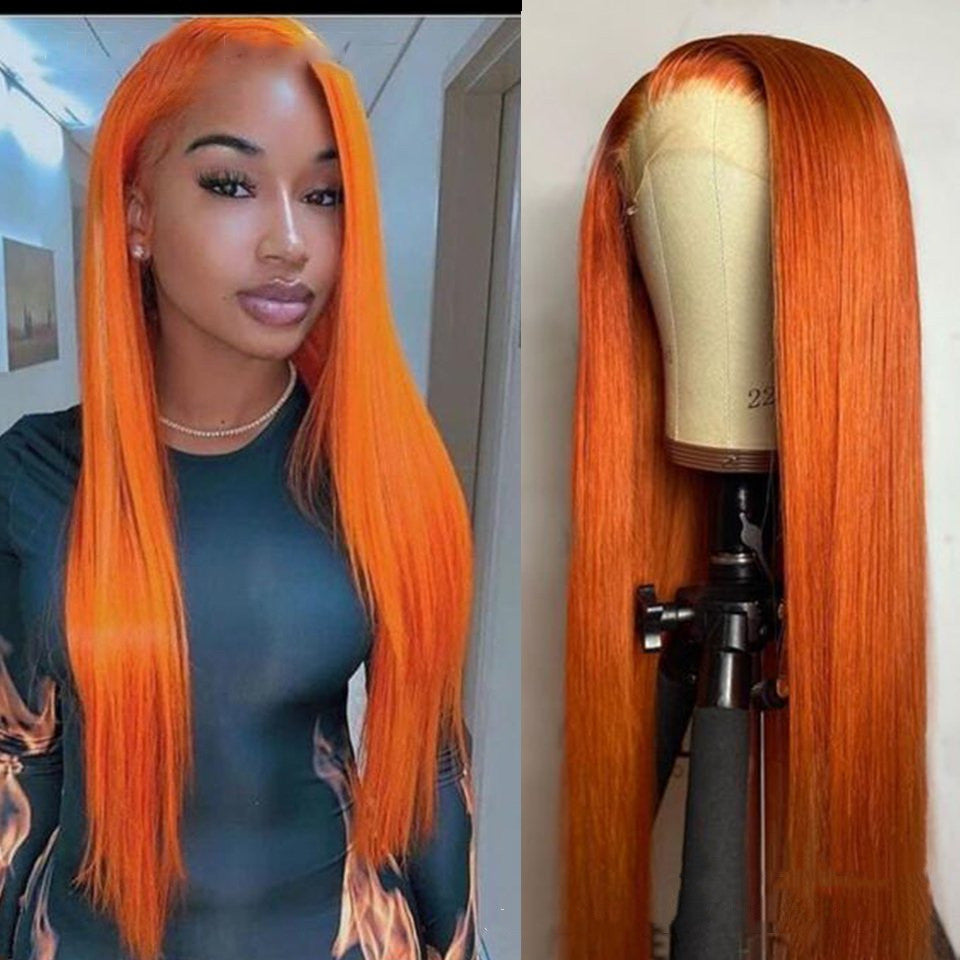 Split Orange Long Straight Wig