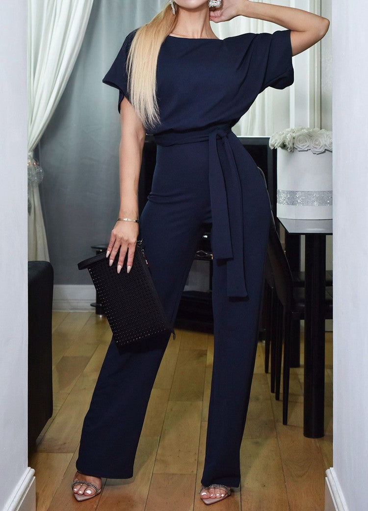 Lace-up Short-sleeved Jumpsuit