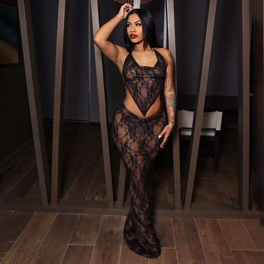 Lace-up Wrapped Chest Pleated Skirt Suit