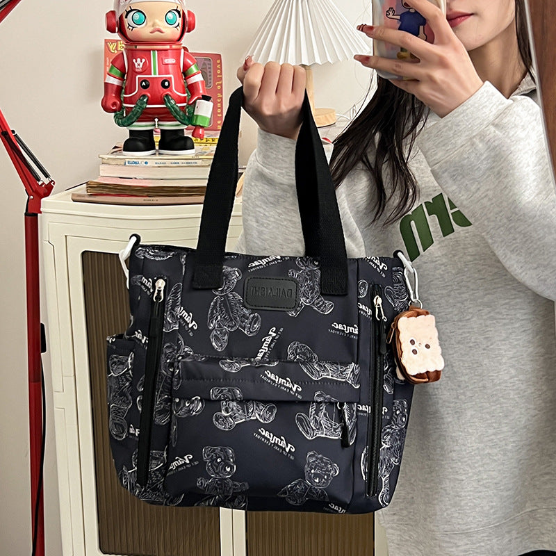 Bear Print Large Capacity Multi-Pocket Tote Bag