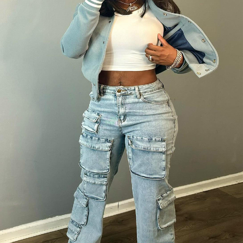 Work Clothes Style Denim Trousers