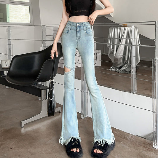 Fringed Slightly Flared Jeans