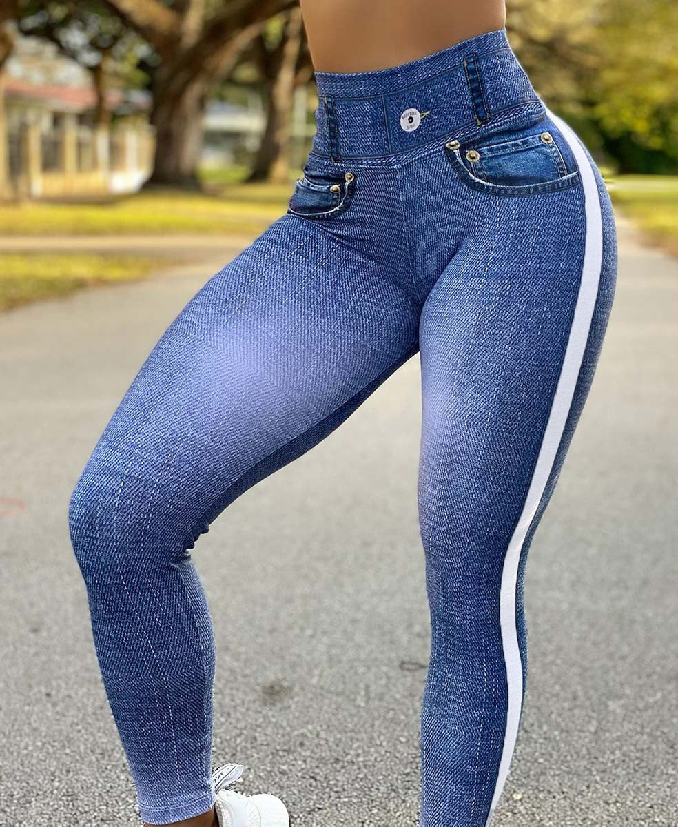 Skinny Running Imitation Denim Yoga Pants