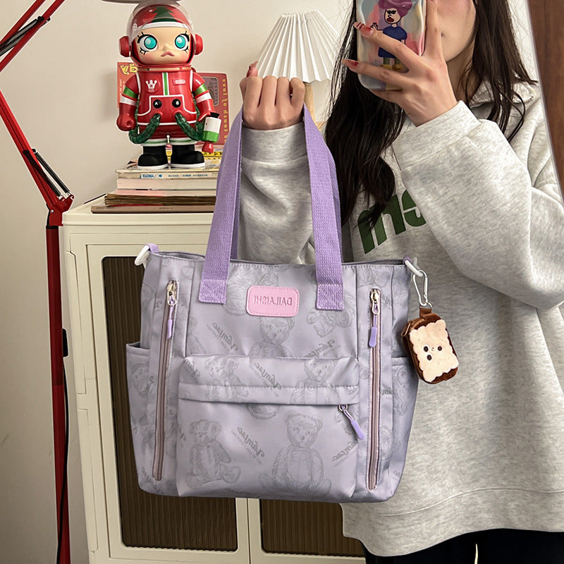 Bear Print Large Capacity Multi-Pocket Tote Bag