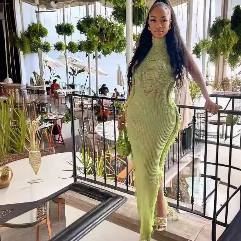 Knitted Solid Color Tassel Jumpsuit