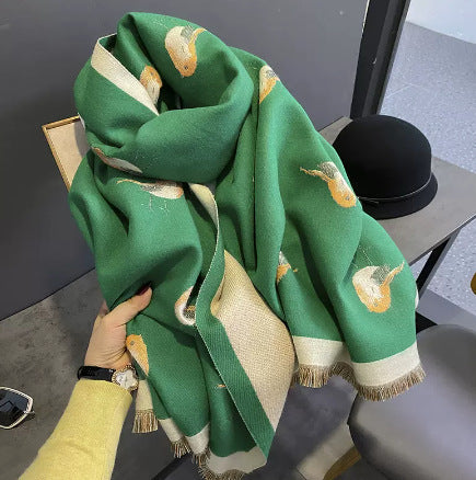 Warm Bird Pattern Cashmere Scarf