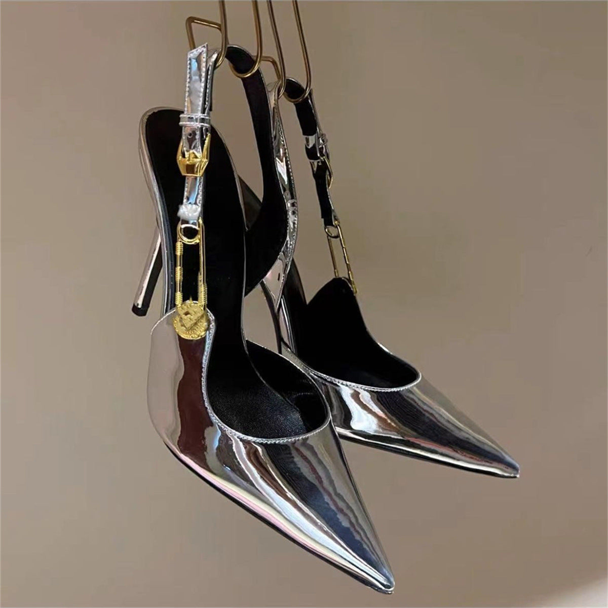 Rhinestone Pointed Toe Strap Decorative High Heels