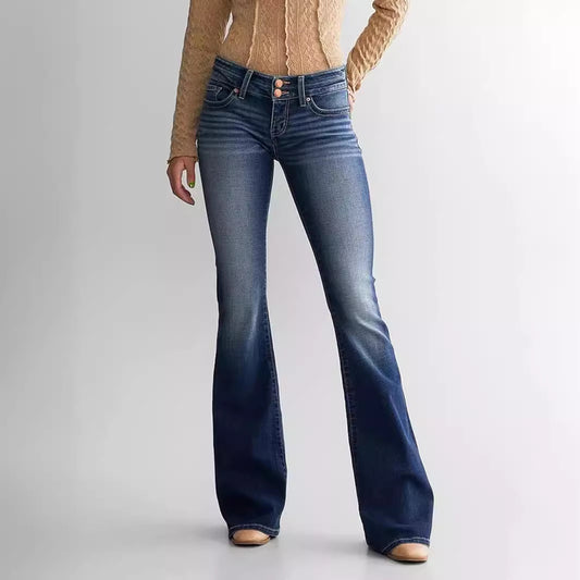 Mid Waist Slim Fit Stretch Flared Jeans