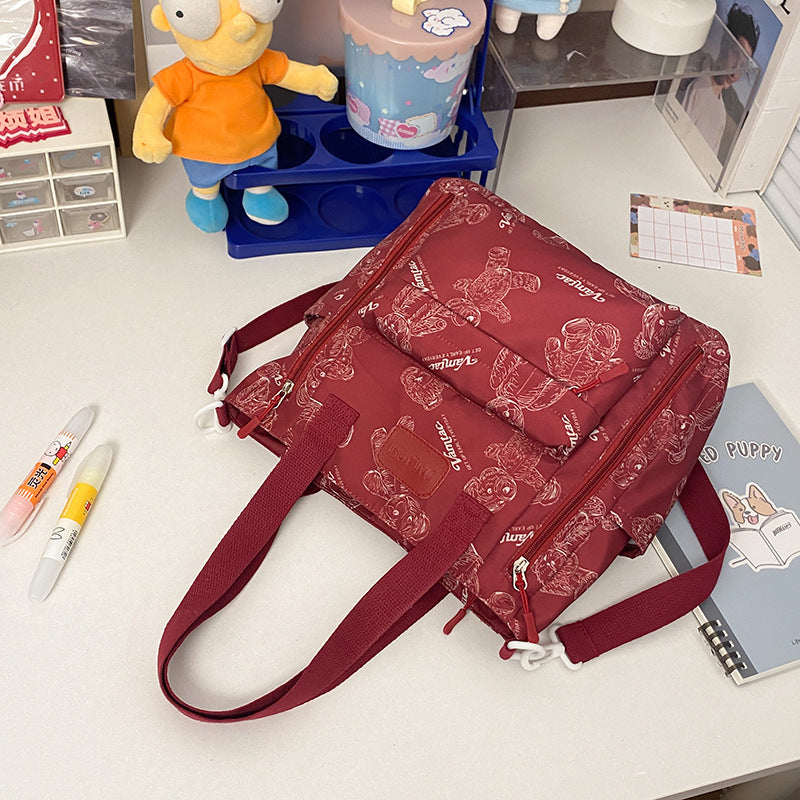 Bear Print Large Capacity Multi-Pocket Tote Bag