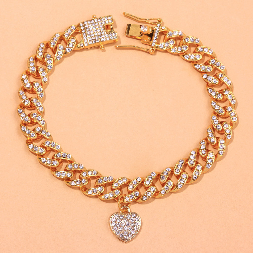 Diamond Heart Shaped Cuban Anklet