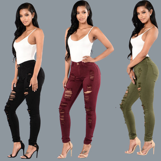 Slim-fit Multi-color Knee Ripped Jeans