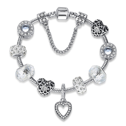 Heart-shaped Pendant Ancient Silver Bracelet
