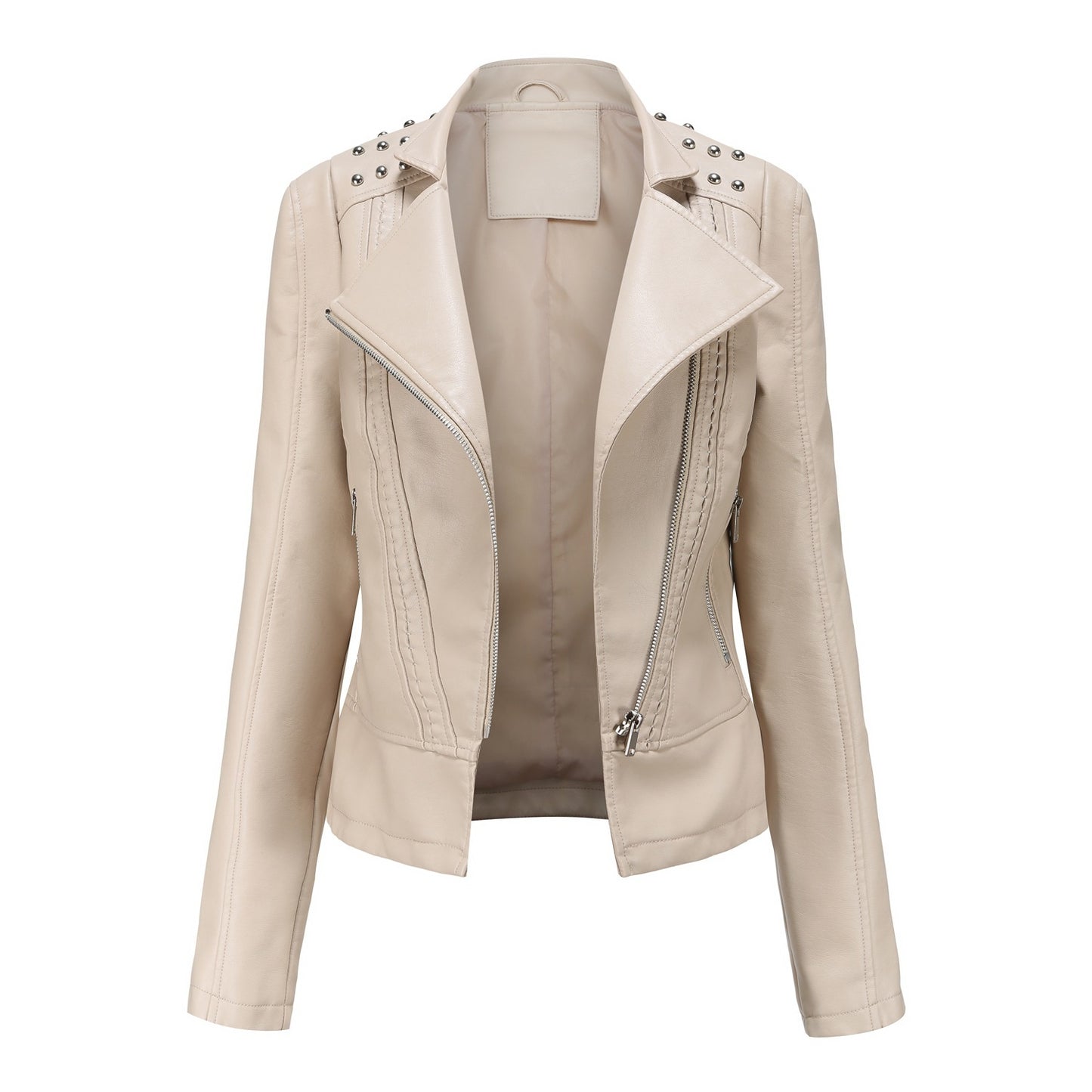 Beaded Leather Long-sleeved Jacket