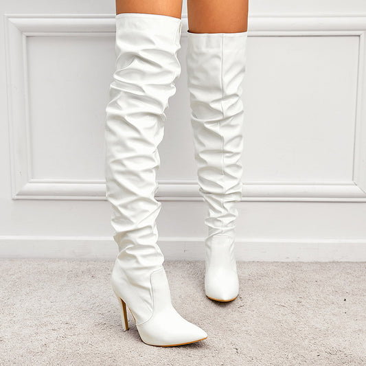 Knee Length Patent Leather Boots
