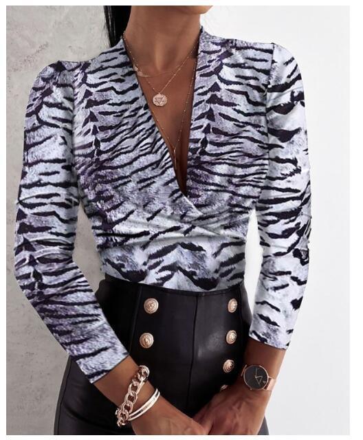 Long Sleeve V-Neck Leopard Blouse
