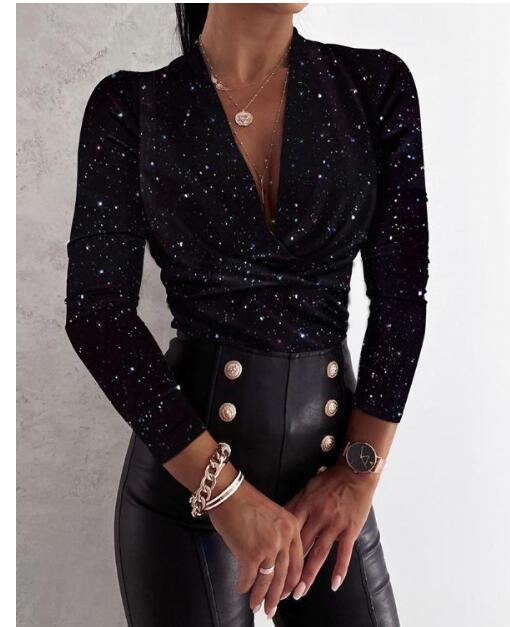 Long Sleeve V-Neck Leopard Blouse