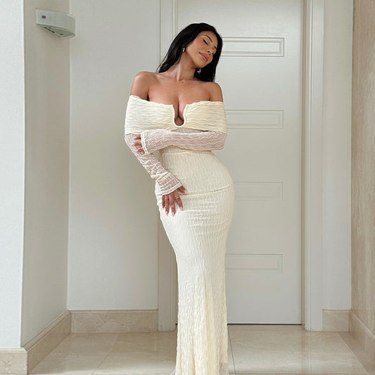 Off-shoulder Long Sleeve Dress