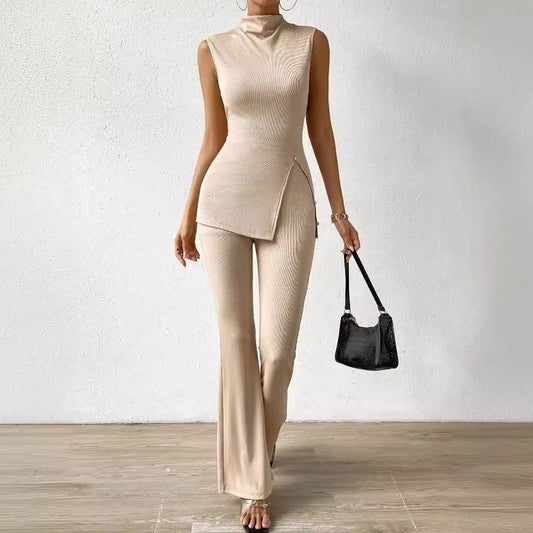 Stand Collar Wide Leg Pants