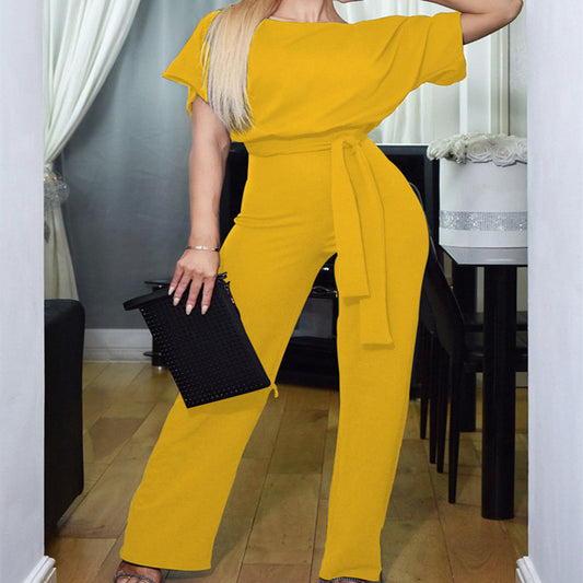 Lace-up Short-sleeved Jumpsuit