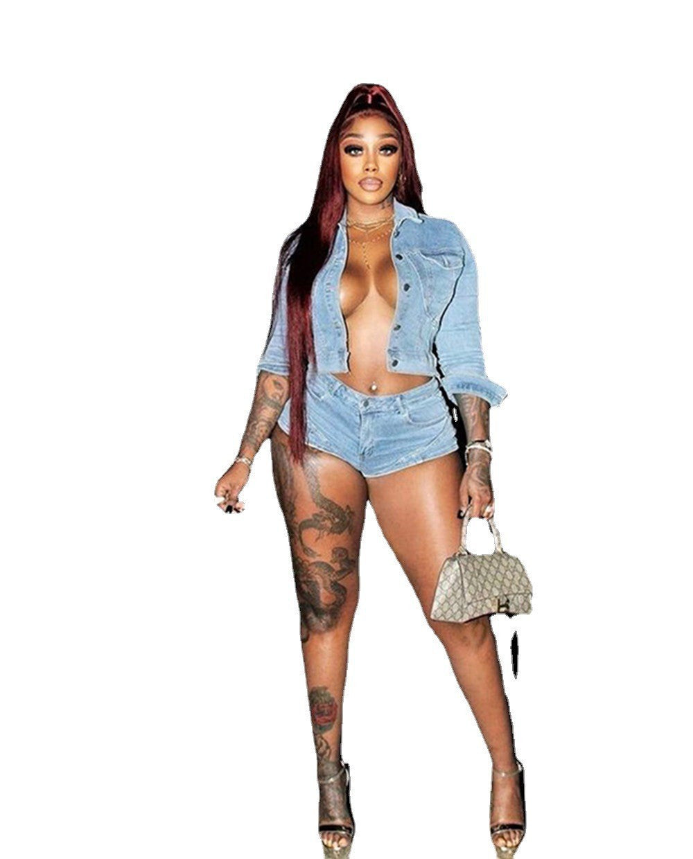 Denim Casual Shorts Set